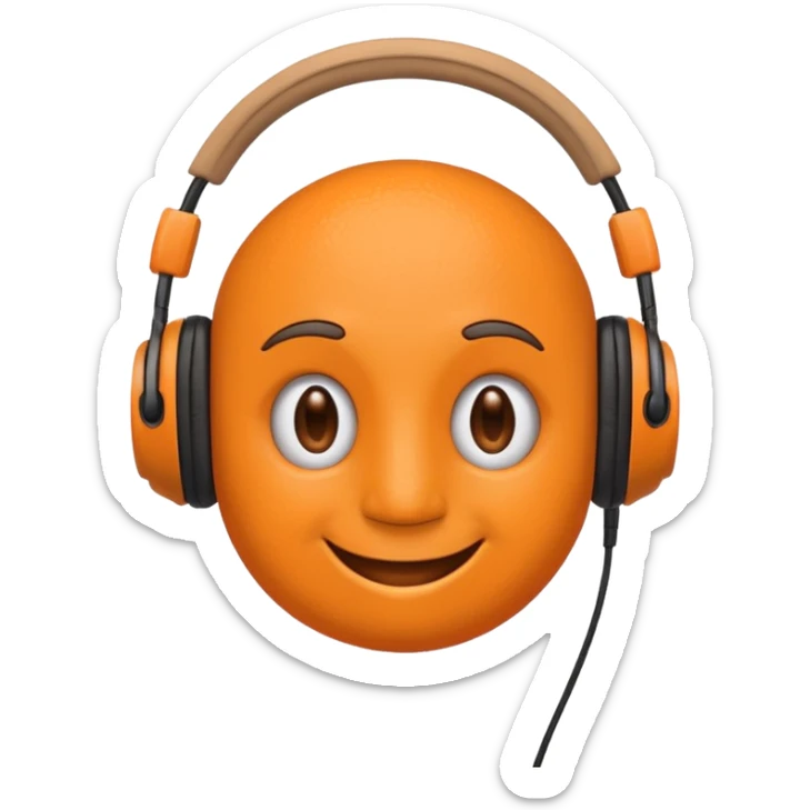 Orange happy face emoji with a couple of hair,headphones,and antennas. sticker