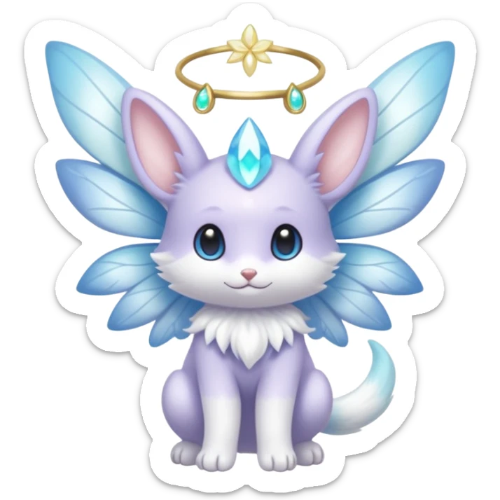 White shiny sparkly ethereal pastel cute adorable kawaii divine winged furry fairy-Fakémon-Minccino-Meowstic-hybrid-fusion (full body) sticker