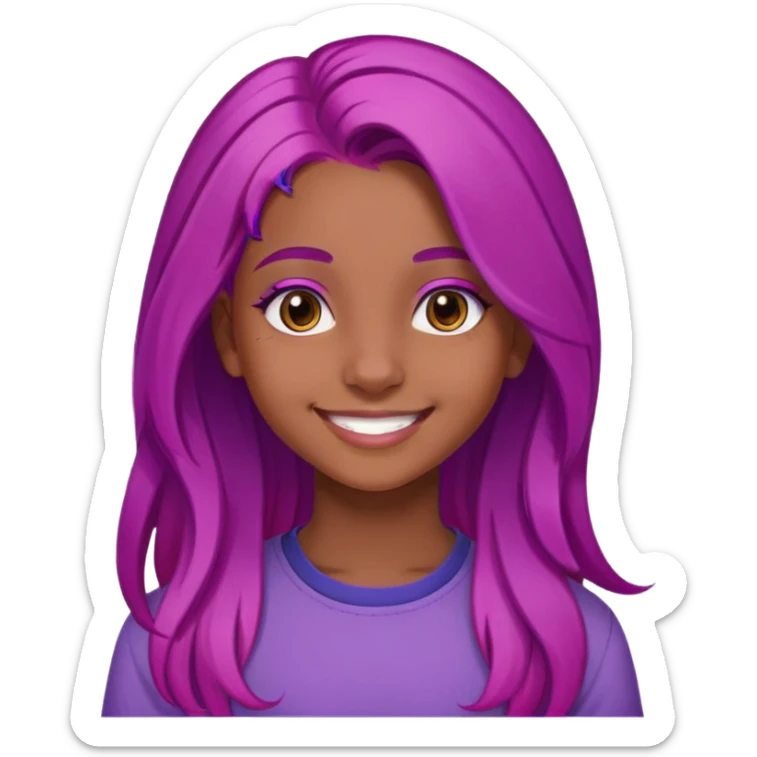 Con gái, 15 tuổi, cười mỉm, da nâu, tóc tím hồng sáng dài ngang lưng sticker