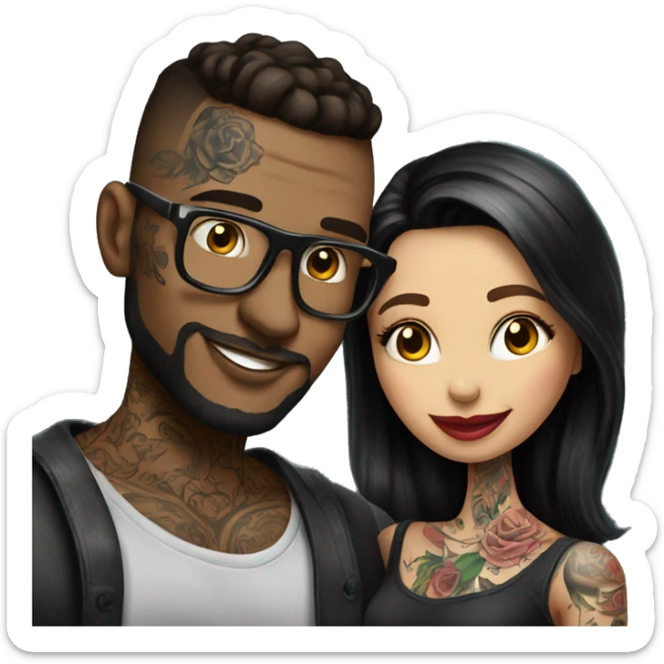 Romantic movie theater date for beautiful tattooed couple sticker