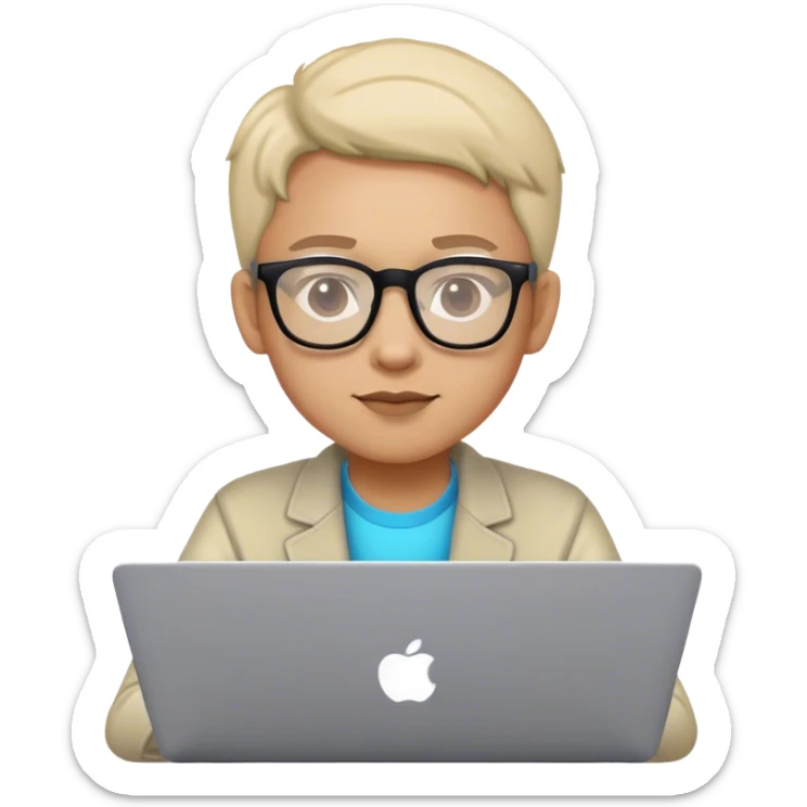 An emoji of a person with a laptop wearing glasses and with a slight neon glow sticker