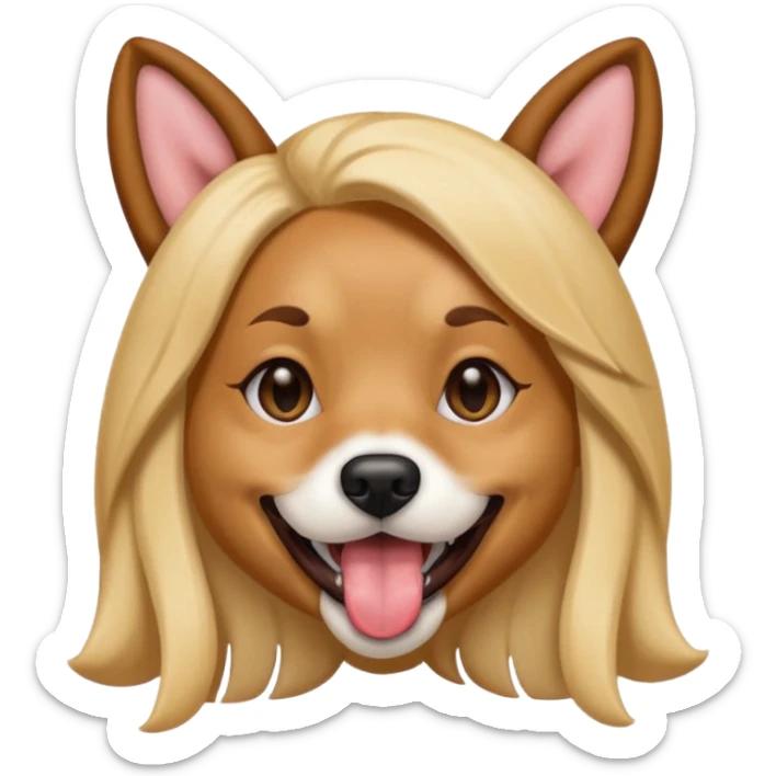 model girl with dog ears and dog tongue, styled like the iOS emoji Snapchat dog mask, smiling sticker