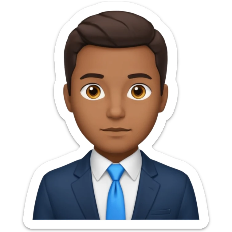 un homme brun joli avec des jolies traits avec une chemise blanche et une veste a manche longues et cravate bleu il a les yeux marron sticker