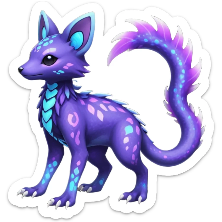 Rare realistic purple indigo violet nebulae shiny sparkly dark-neon glowing bioluminescent edgy badass epic pretty beautiful handsome gorgeous aesthetic colorful vibrant Vernid-Trico-species-Fakemon-creature by LiLaiRa, 4 legs, 1 tail, random markings, (full body) sticker