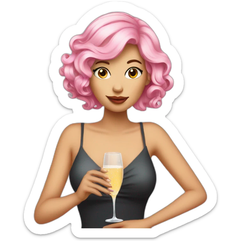 pink hair woman drinking champagne in a dress sticker