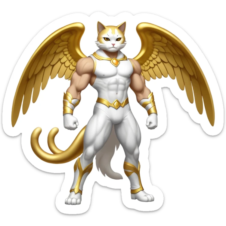 Golden Divine god angel Omni Black and white Super muscular Buff sigma Gigachad cat full body tuxedo colored  sticker