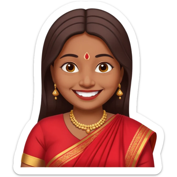 40 yr old chubby indian woman, dark skin, straight brown hair, big smile, white teeth sticker