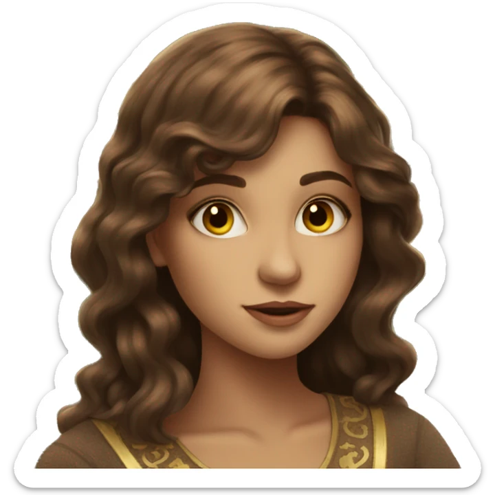Brown hair beautiful girl with brown tarot gold cards sticker