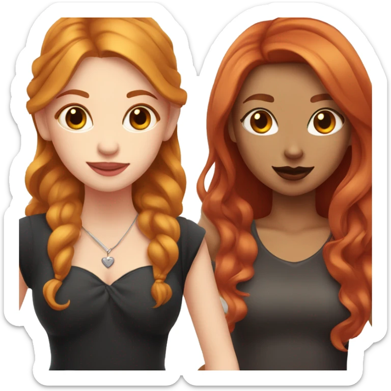 two girls in love. one has red hair and a lip piercing, the other has light brown hair. next to them is a black cat sticker
