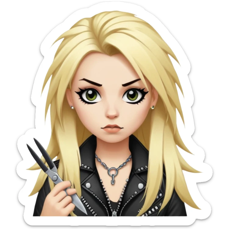 punk- girl with long blonde hair and scissors in hand sticker