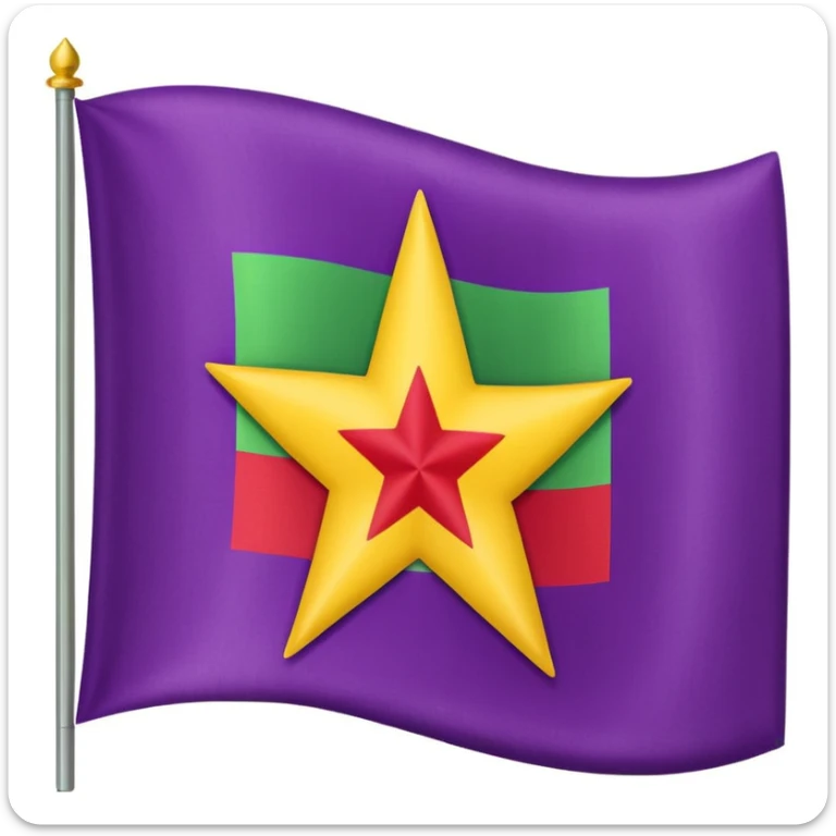 A flag with vertical purple, yellow, and green stripes and a red star in the center. sticker