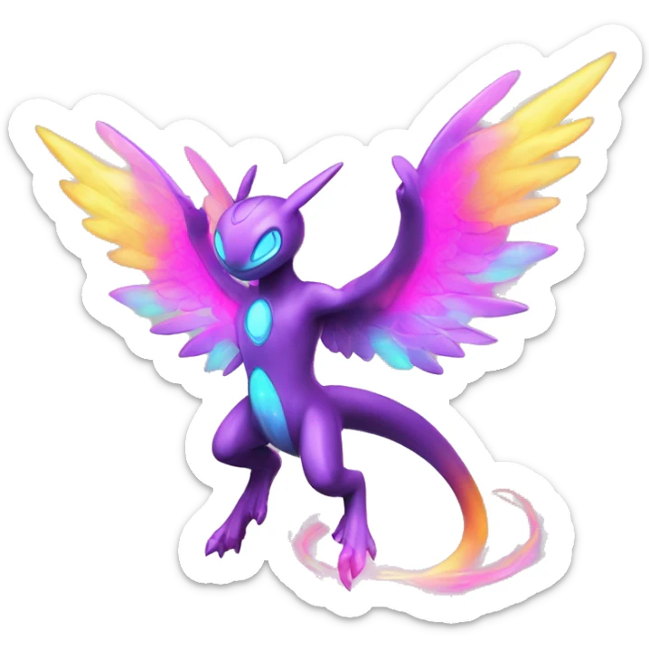 Celestial Neon Colors Vibrant Colors Flying Futuristic Fakémon-Legendary-Pokémon-Creature Full Body sticker