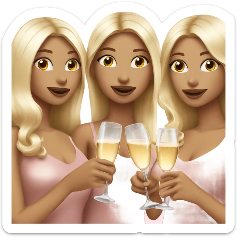 Three blonde long hair girls drinking champagne with rose gold outfits sticker