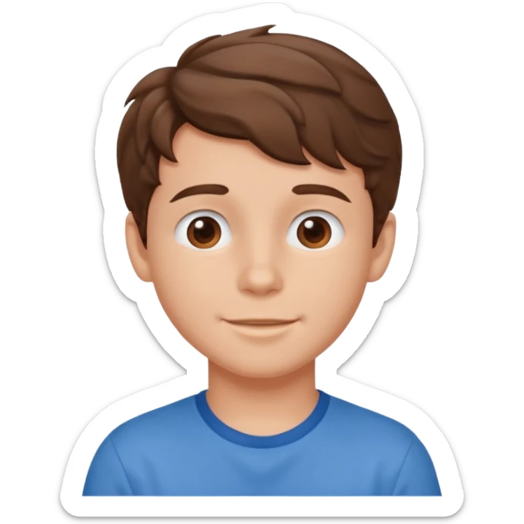 cute boy happy with heart eyes wavy short brown hair blue shirt sticker