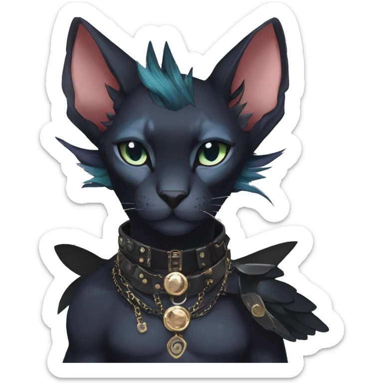 cool punk kawaii anime edgy distinguished pretty elegant beautiful fantasy black ethereal nargacuga-Noivern-sphynx-Quiana-Fakemon collar harness jewels full body sticker