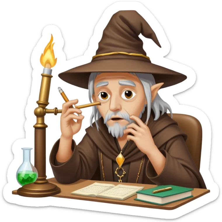 druggie wizard music A&R stressed out at his desk lit blunt hanging off his lip trying to keep his sanity together  sticker
