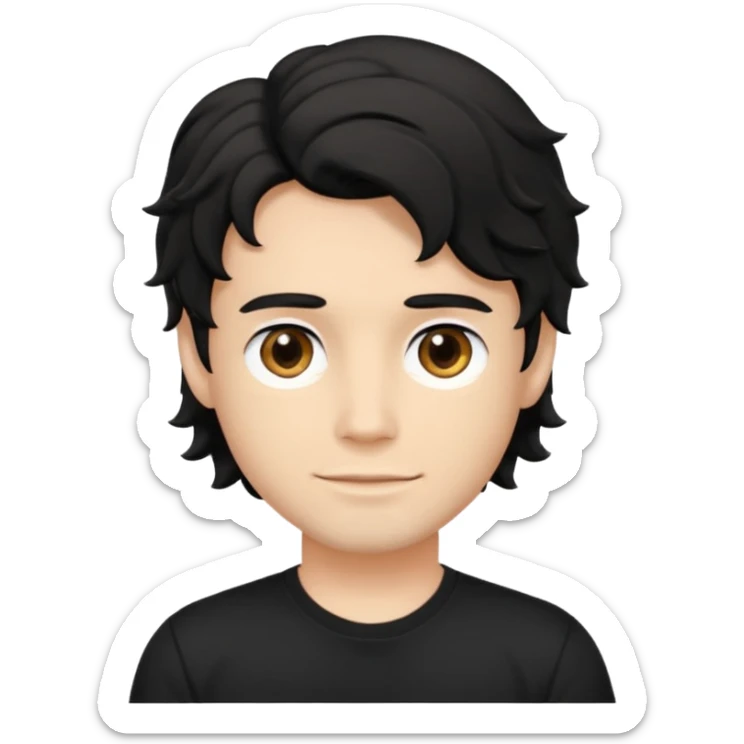 zumbie masculino cabelo ondulado médio preto, camiseta preta sticker