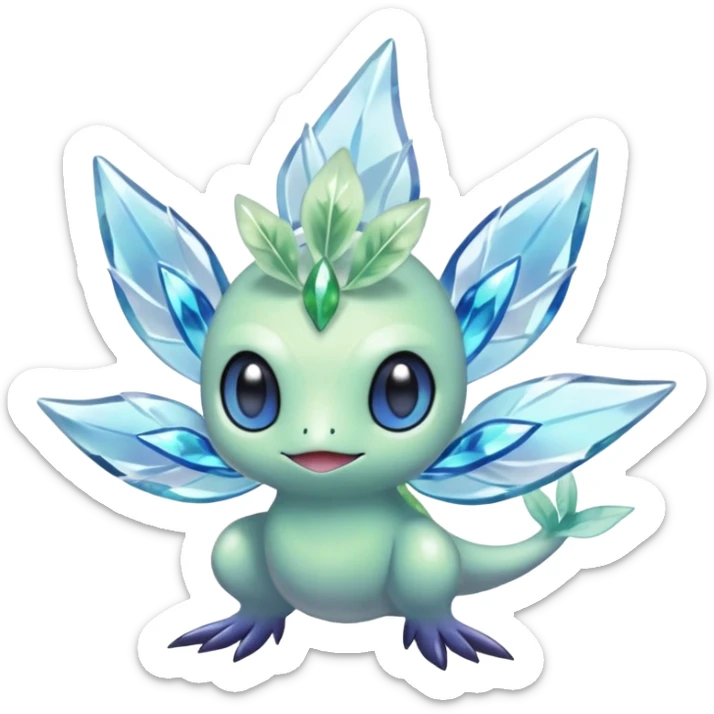 elemental icy floral ethereal glacial Axew-Rufflet-Brionne-Celebi-Pokémon-Fakémon-hybrid-creature sticker