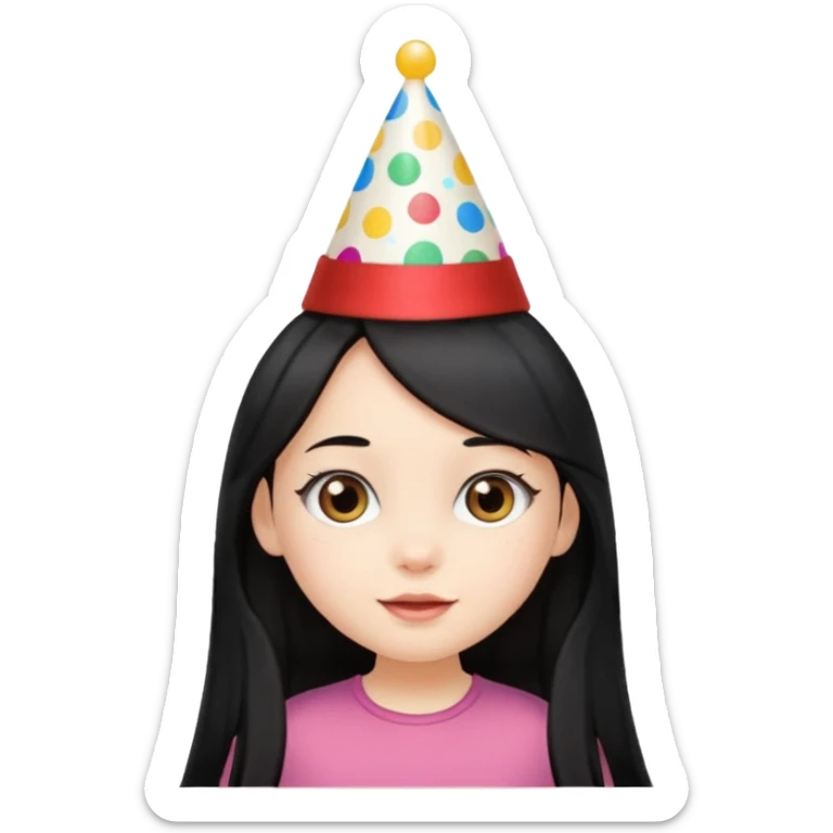 a little girl with long black hair with birthday hat, wearing glassé















 sticker
