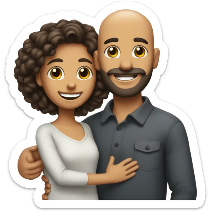 Happy-secret-couple-wheatish-bald-guy-with-beard-with-boy-long -haircut-girl-hug-eachother sticker