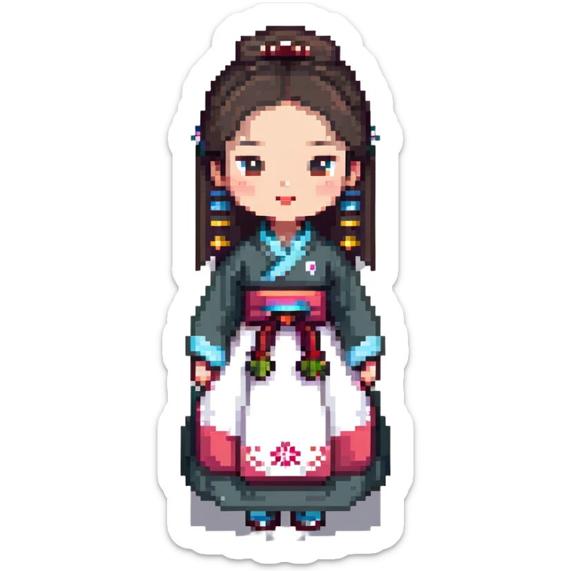 Korean girl in hanbok traditional dress sticker
