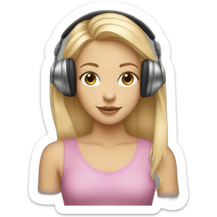 Straight blond haired girl with almond shaped eyes wearing noise cancelling headphones  sticker
