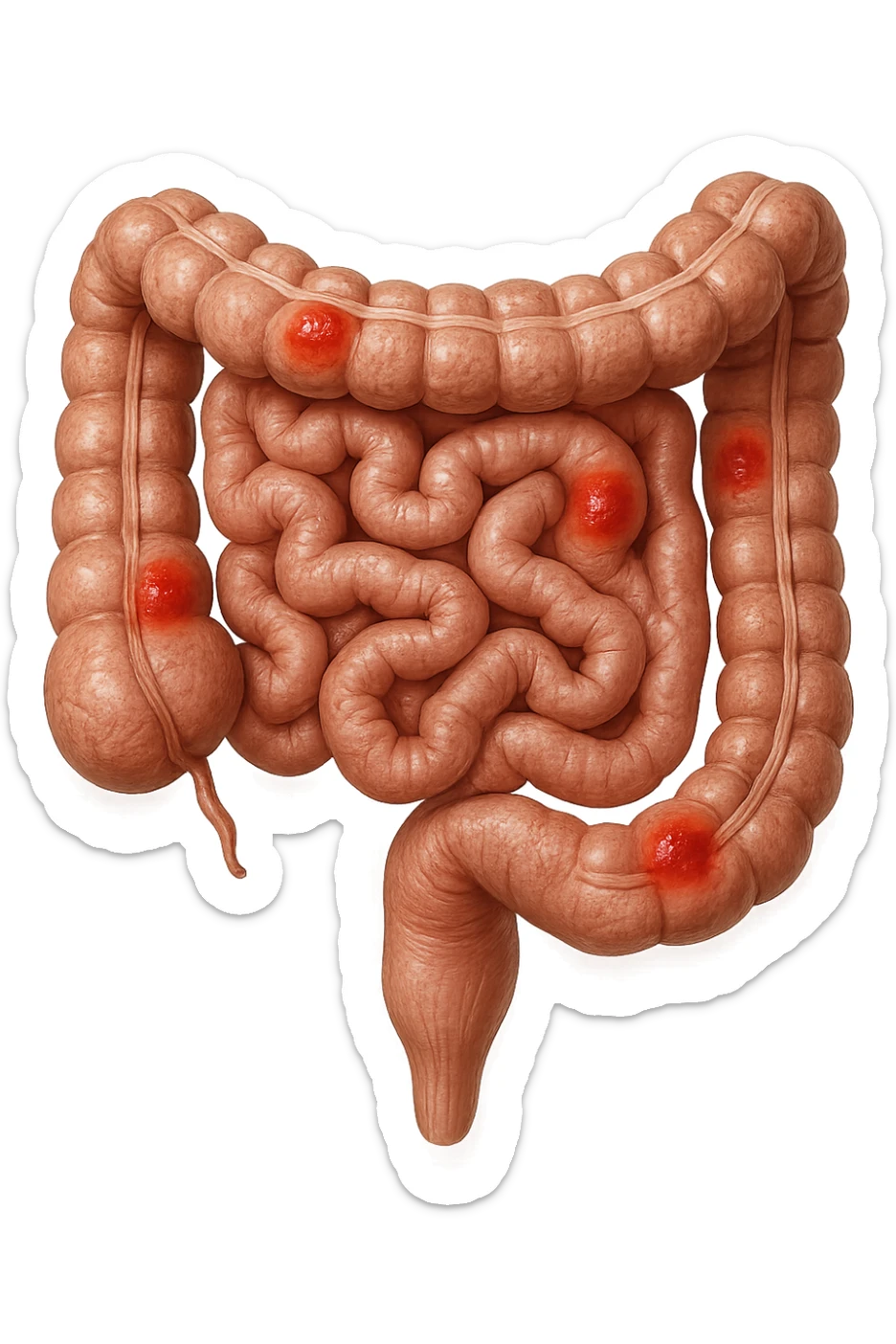 intestino anatomico realistico con red spot di infiammazione sticker