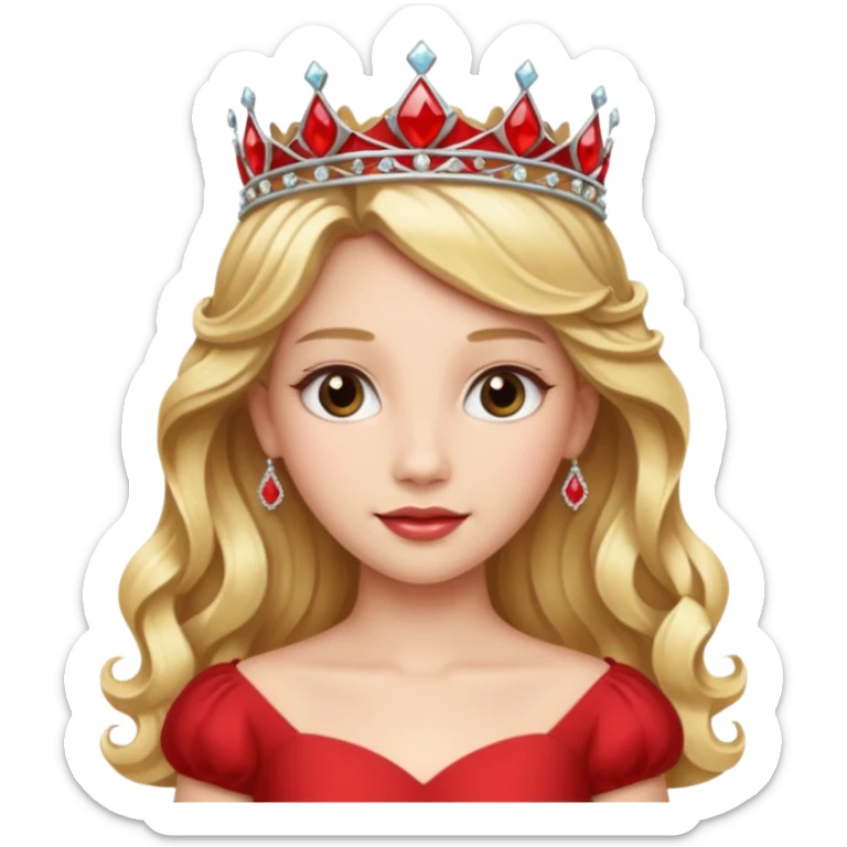 Princess in red Dress with Tiara, long wavy Blonde Hair sticker