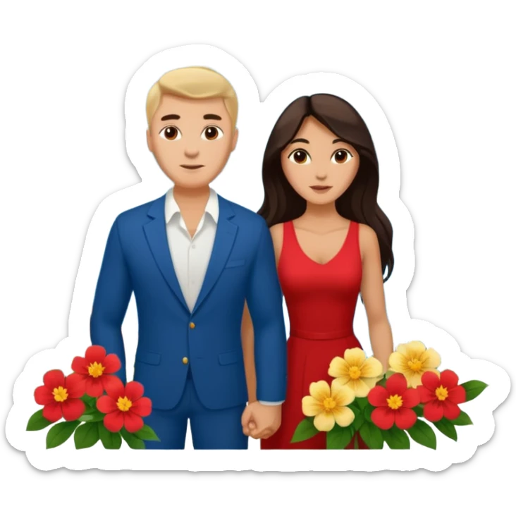 Couple traveling in Montenegro russian man and elegant  Latina girl delicate flowers and mountains in the background  sticker