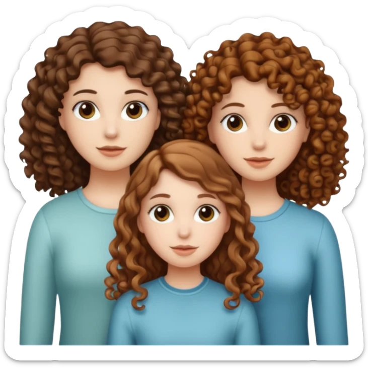Three white girls, all of off this with brown hair but one whit straight one whit curly and one whit very curly sticker