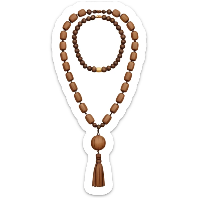 monk necklace object icon, wooden prayer beads with simple pendant, spiritual minimal design, natural wood texture, subtle sacred aura, 3D cartoon style, mobile game icon style, centered, clean background, no text, no watermark
 sticker