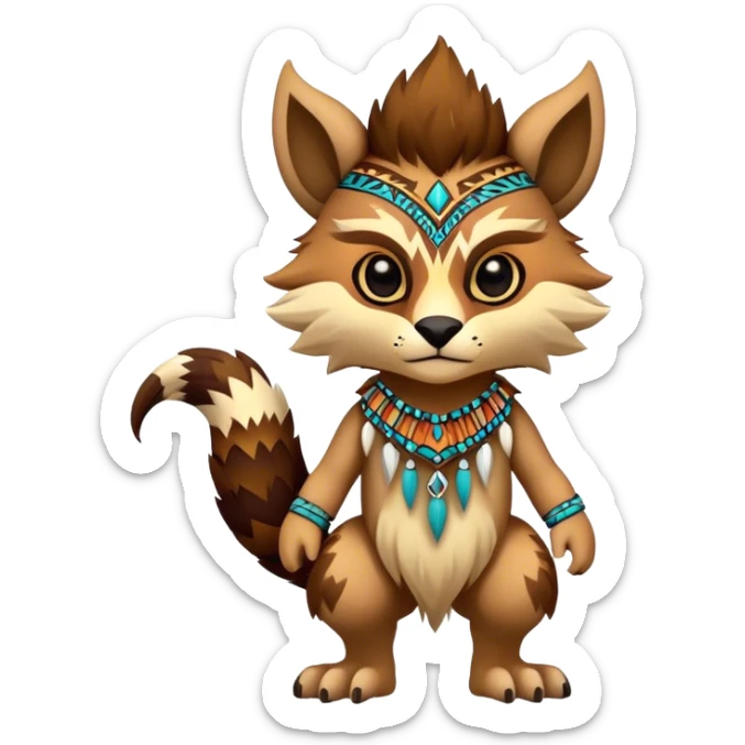a colorful edgy cute vernid-fionbri-creature with tribal patterns full body sticker