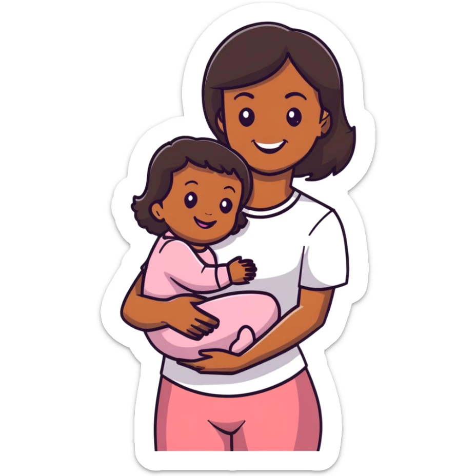 Brow skin women hold toddler baby girl  sticker