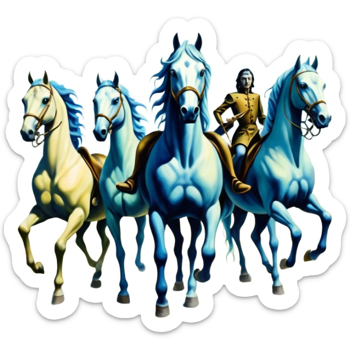 cinematic ultra HD, mysterios style, oil paint - The Four Horsemen of the Apocalypse in the artistic style of Salvador Dali sticker