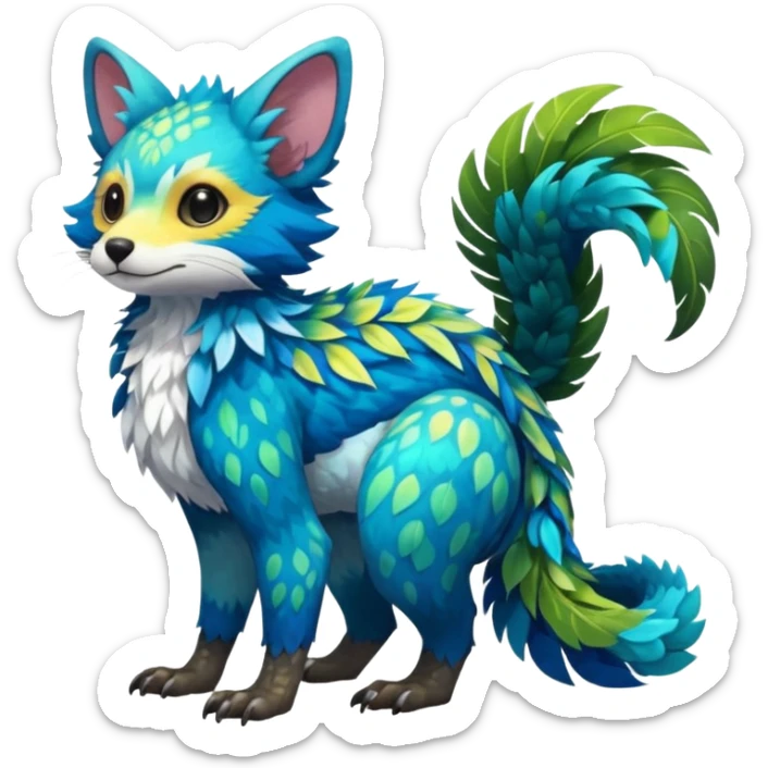 Colorful tropical exotic shiny beautiful fantasy-Trico-Cacomistle-oncilla-animal-Fakémon-hybrid-fursona (full body) sticker