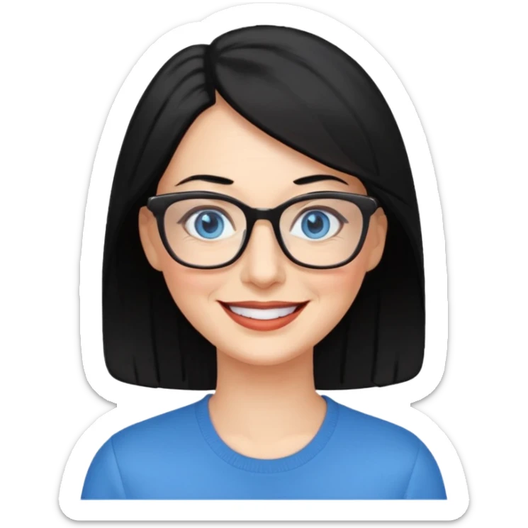 woman 50 years old, black hair, blue eyes, glasses sticker