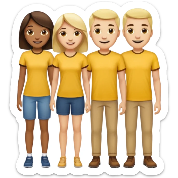 emoji cuatro personas cuerpo completo hombres y mujeres con camisa amarilla sticker