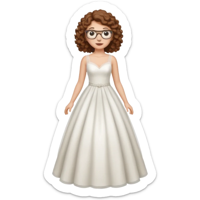 Chica blanca, pelo rizado, gafas, vestido novia, cuerpo entero, pelo castaño sticker