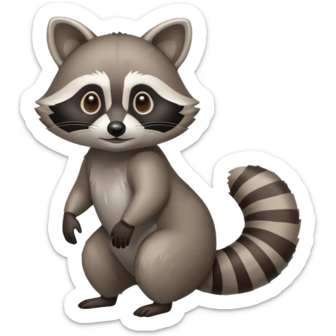 Create a single emoji of a Raccoon in full body, shown at a slight side angle in a natural, characteristic pose. Cute and stylized like an emoji, but clearly recognizable
 sticker
