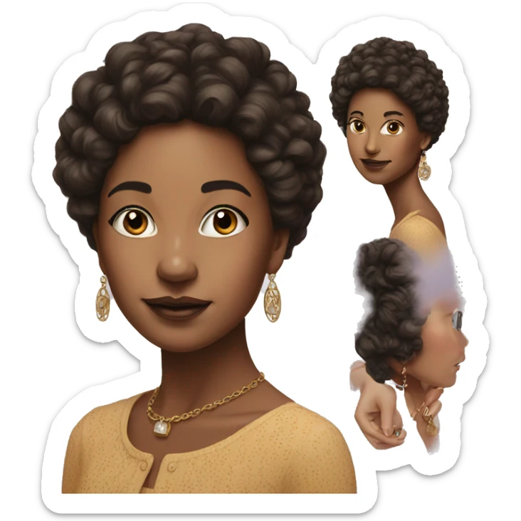 realistic portrait of girl with 70s style earrings on sticker