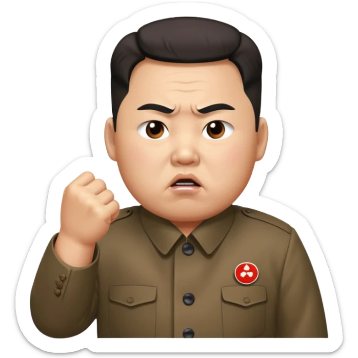 Kim Jong Un from North Korea with angry pout on face and shaking fist sticker