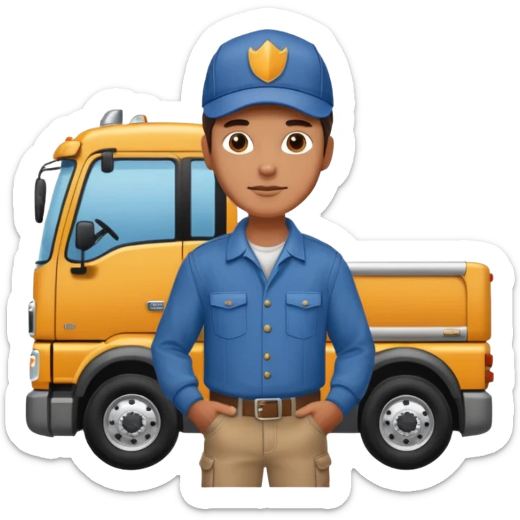 Kamyon şoförü Yarı Kamyon Karikatür çizimi kamyon yan dursun şoför de dışarda yanında olsun sticker