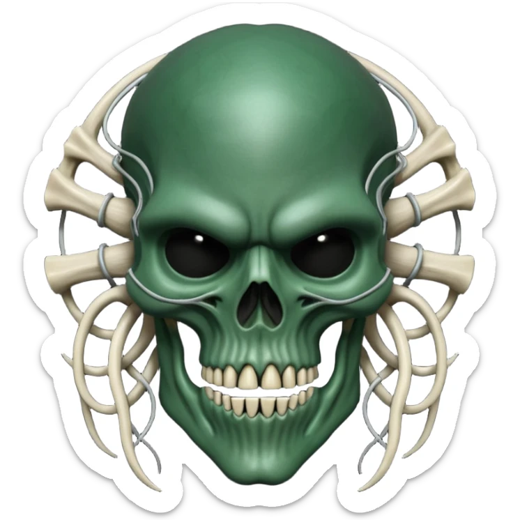 HR giger, wires, dark green flesh undead sorcerer, head. bones and skin sticker