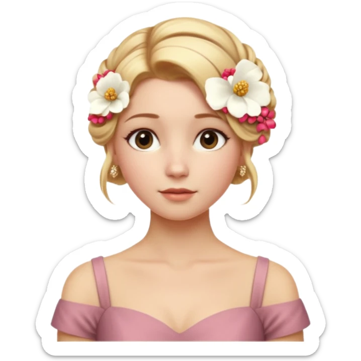 Cinematic Realistic pilates Girl Portrait, depicted with lifelike skin texture, subtle rosy undertones, and soft natural lighting that enhances the gentle contours of her face. Her intricately detailed golden blonde hair is elegantly styled in an updo, sticker