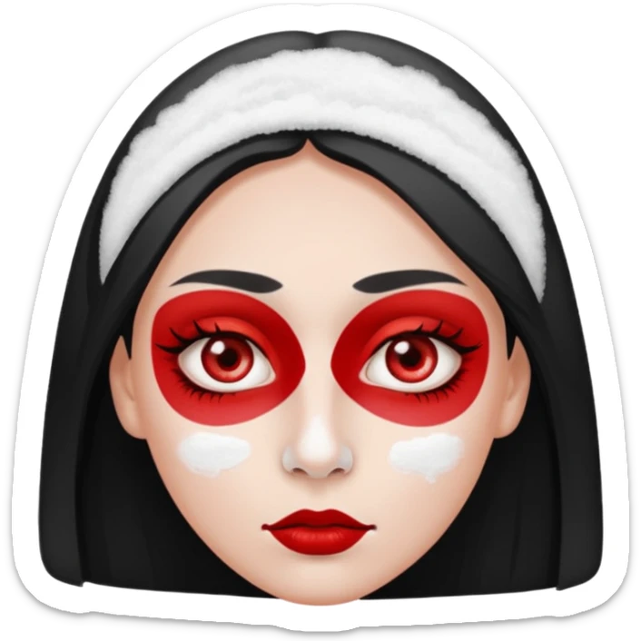 woman with white powder under her nose, wide red eyes, simple and expressive, iOS emoji style, no background sticker