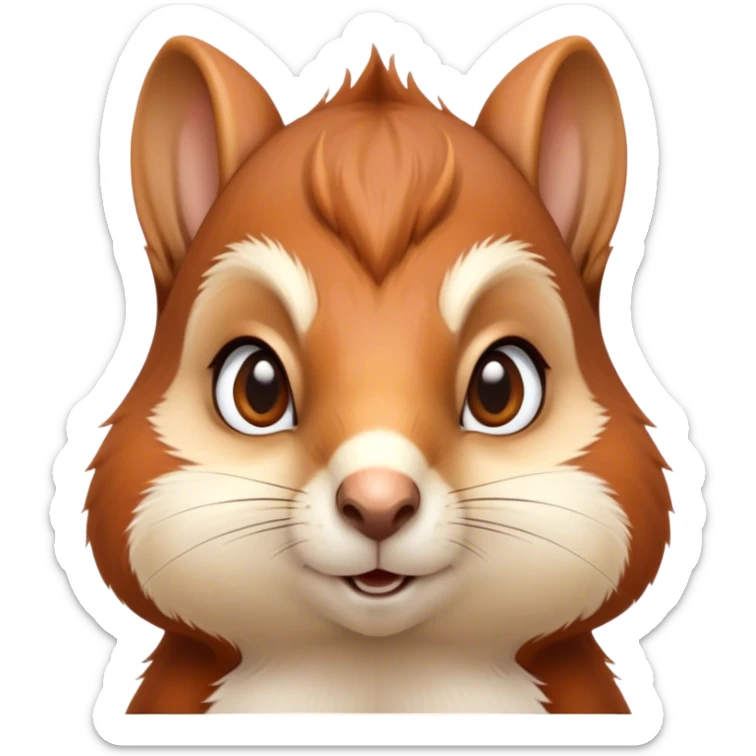 Cinematic Noble Squirrel Portrait Emoji, Poised and regal, with a nimble, agile build and a lush, well-groomed Fur of rich auburn and cream, deep-set soulful bright eyes, Simplified yet sharp and sophisticated features, highly detailed, glowing with a soft, dignified glow, high shine, intelligent and spry, stylized with an air of woodland charm, focused and attentive, soft glowing outline, capturing the essence of a watchful and confident rodent, so majestic it feels as though it could scamper out of the screen with effortless authority! sticker