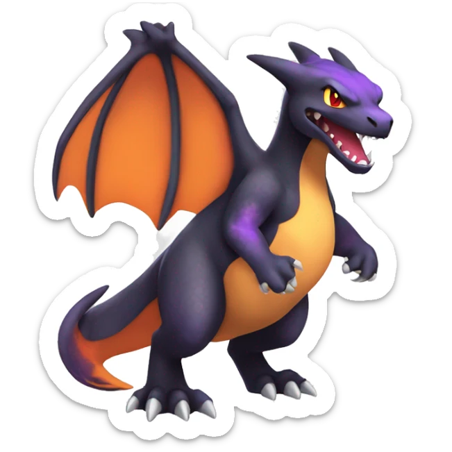 Cool Black Charizard-Quilava-Cat-Pokémon with orange belly and purple markings Full Body sticker