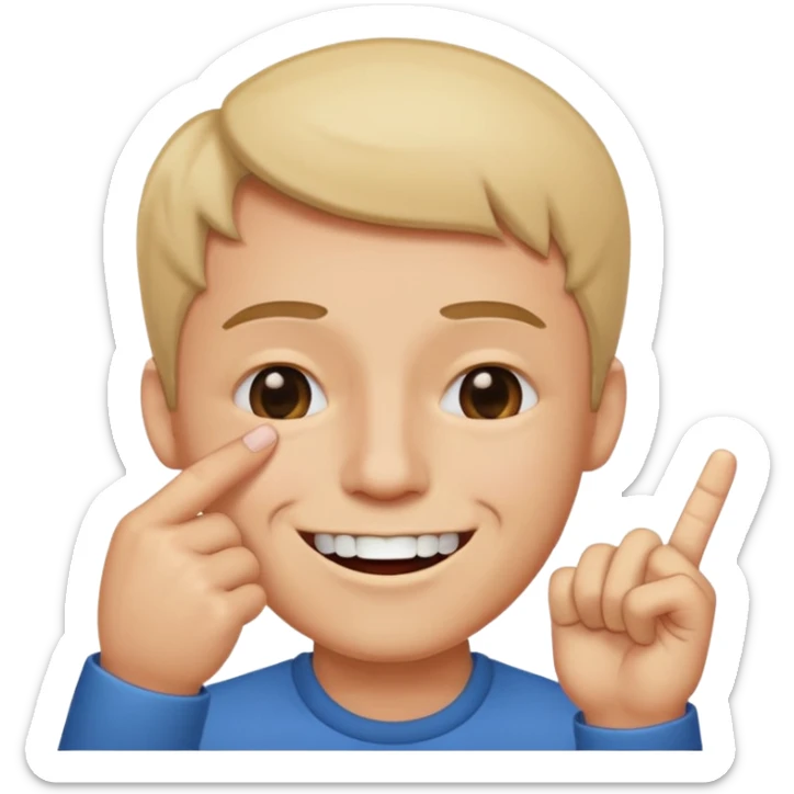 person who put his finger in the half of his teeth, smile and close one eye sticker