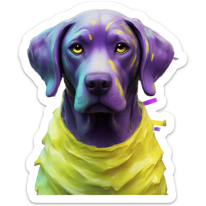 .Zombie_ Vaporwave black holographic oilslick zombie yellow Labrador zombie dog yellow caution tape graffiti stripes iridescent blue purple mane yellow stripes sticker