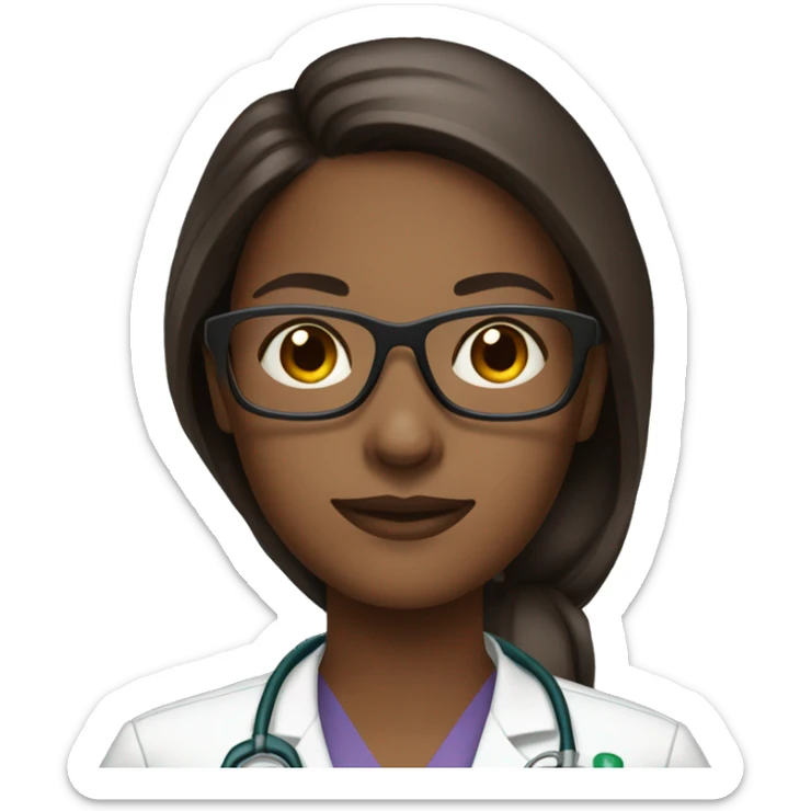 Medical assistant female dark skin long brown hair with glasses sticker